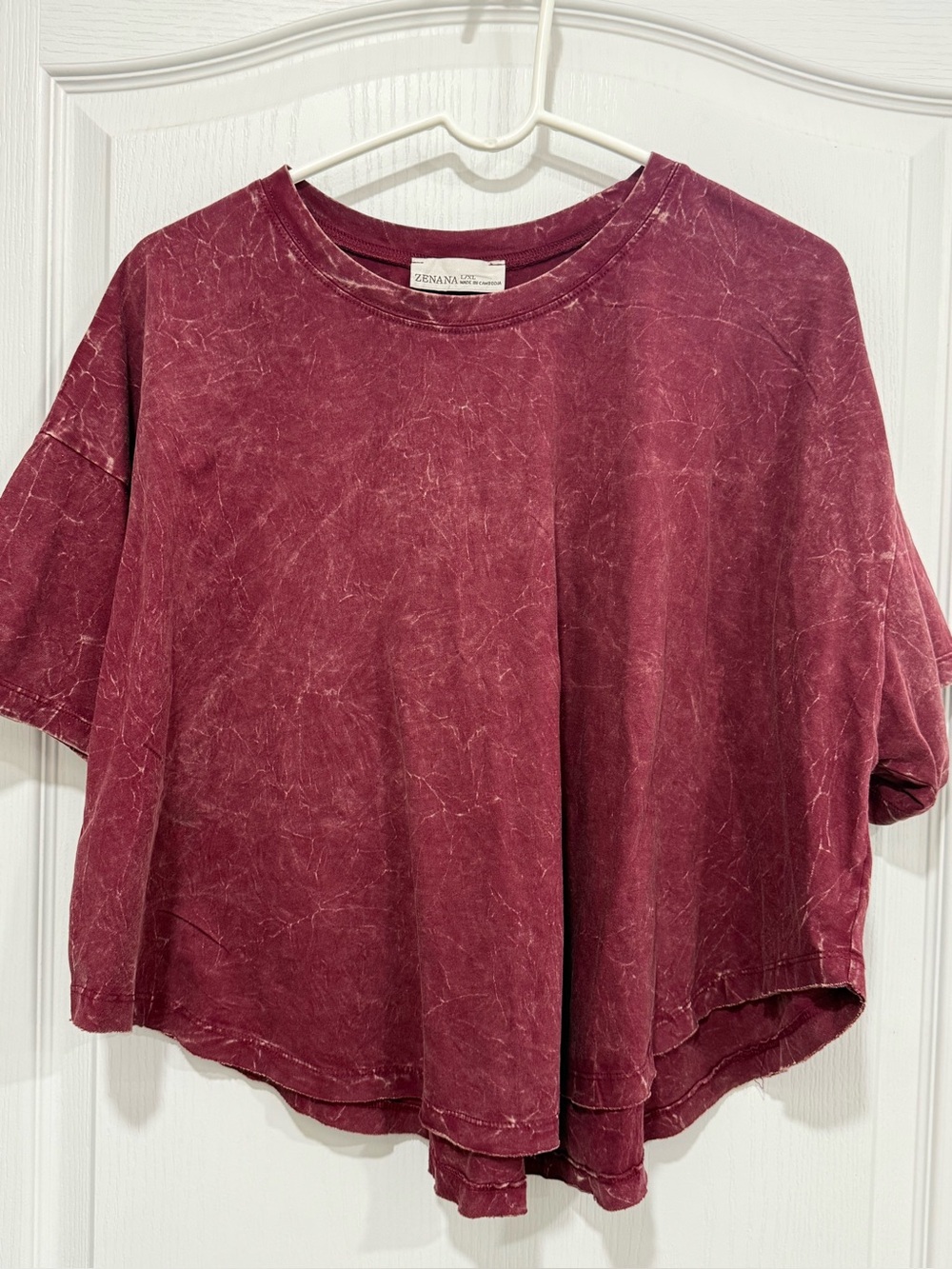 Zenana Outfitters Maroon Washed Boxy Short Sleeve Tee